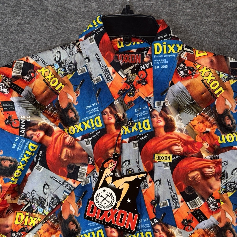 Dixxon Flannel Co Party Shirt THE ARTICLES Button Up Magazine Pin Up Sz L NEW
